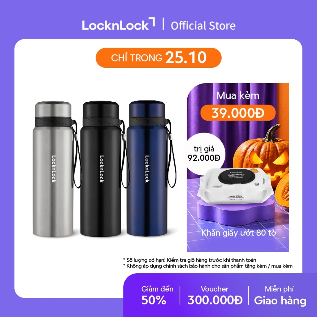 Bình Giữ Nhiệt Thép Không Gỉ có dây treo Lock&Lock Vacuum Bottle (800ml) LHC6180