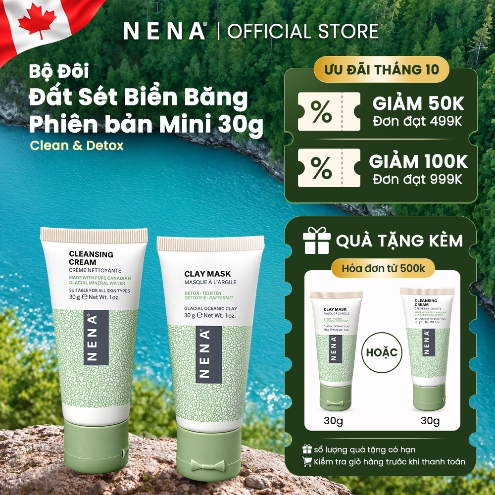 [Bộ Đôi Đất Sét Biển Băng NENA] Phiên Bản Mini 30g - Sữa Rửa Mặt Đất Sét Detox 30g & Mặt Nạ Đất Sét Detox 30g