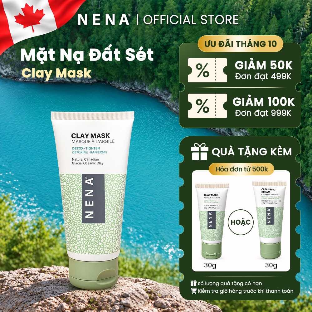 Mặt Nạ Đất Sét Detox NENA CLAY MASK Sạch Sâu, Se Khít Lỗ Chân Lông, Giảm Mụn Đầu Đen, Kiềm Dầu, Thanh Lọc Và Dịu Da 120g