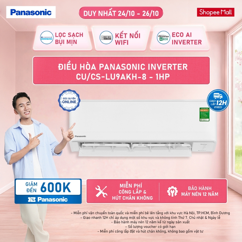 Điều hòa Panasonic Inverter CU/CS-LU9AKH-8 - 1HP - ECO AI