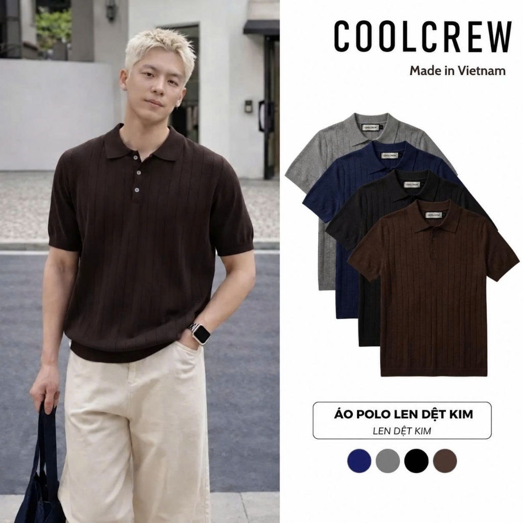 Áo Polo Len Dệt Kim Tay Ngắn 3 Cúc 𝐂𝐎𝐎𝐋𝐂𝐑𝐄𝐖 Basic Dáng Rộng Phong Cách Hàn Quốc Unisex ALH03 APN094