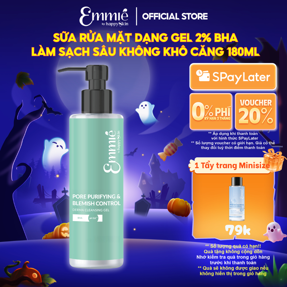 Sữa rửa mặt cho da dầu mụn Emmie 2% BHA Sạch Sâu Kiểm Soát Mụn Thông Thoáng Lỗ Chân Lông - Dạng Gel Dịu Nhẹ Chai 180ml