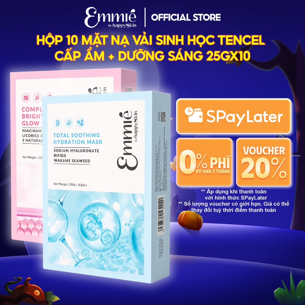 Mặt nạ sinh học Tencel Emmie Hỗ Trợ Dưỡng Sáng Cấp Ẩm Làm Dịu Da - Phiên Bản Nâng Cấp Có Định Hình Hộp 10 Miếng 25g