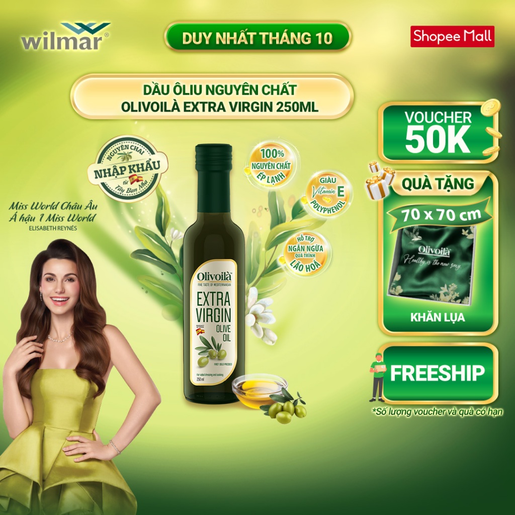 [GIẢM ĐẾN 50K + TẶNG KHĂN LỤA DUY NHẤT NGÀY 22/10] Dầu Ôliu Nguyên Chất Olivoilà Extra Virgin 250ml