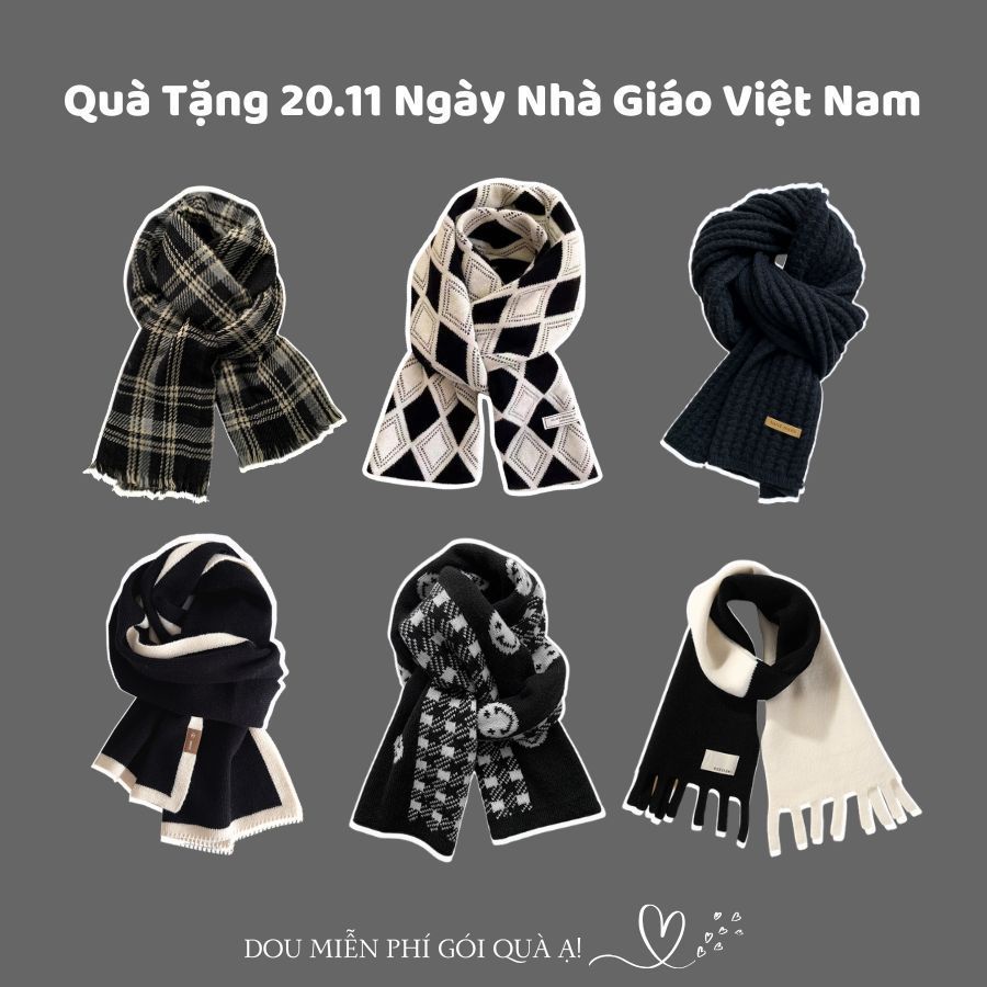 Khăn Choàng Cổ Len, Khăn Len Cashmere Dày Dặn - Giữ Ấm Tone Đen Quà Tặng Ngày Nhà Giáo Việt Nam 20/11 - Mã LN04
