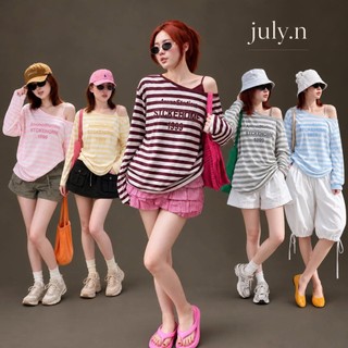 [ MÀU MỚI ] Áo Thun Kẻ Lệch Vai July.N – Tay Dài, Form Nữ Tính, Thời ...
