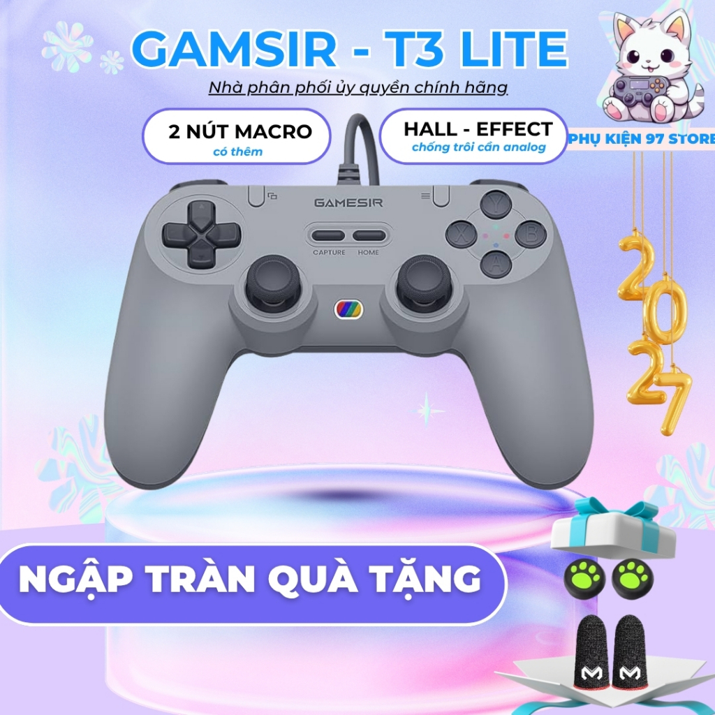 💛 Giá Sốc 💛 Gamesir T3 LITE, tay cầm chơi game Cắm Dây, Hall Joystick, 2 phím Macro, 1000hz