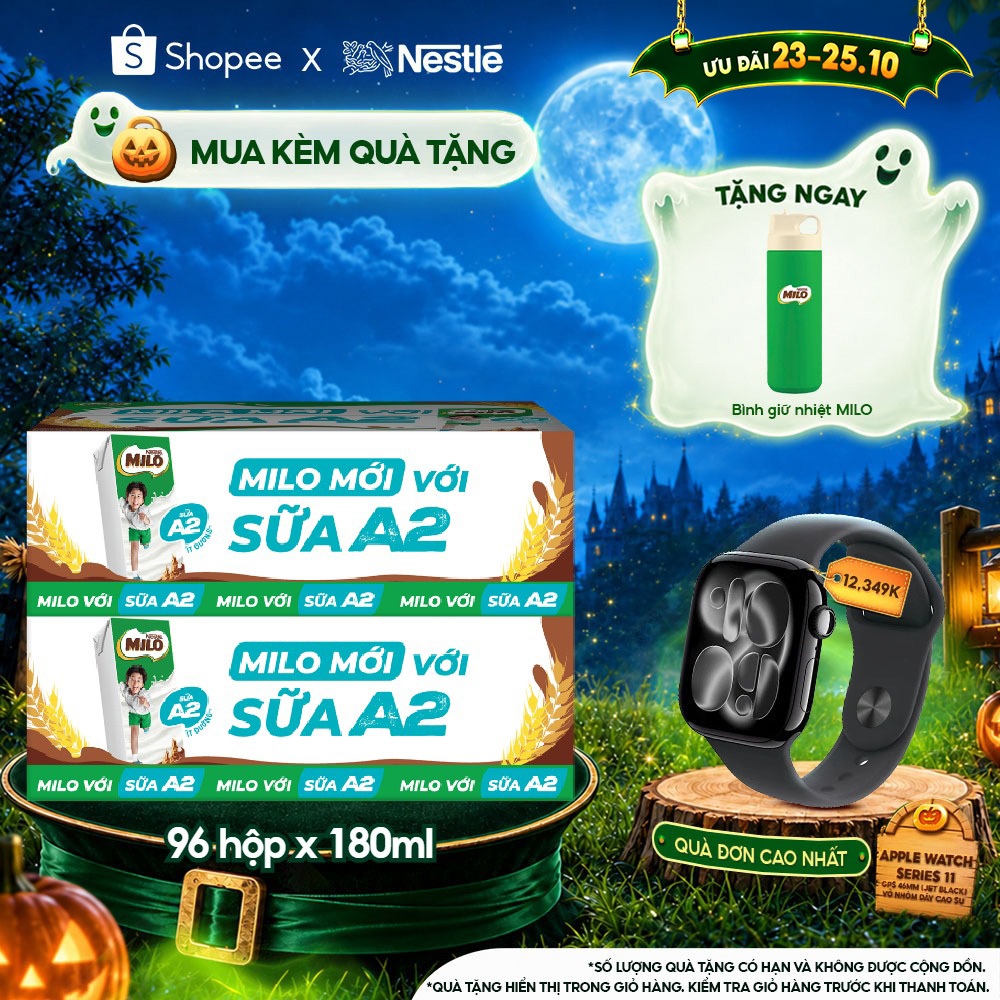 Combo 2 Thùng Sữa lúa mạch Nestle MILO với sữa A2 dạng hộp 12 lốc x(4x180 ml)