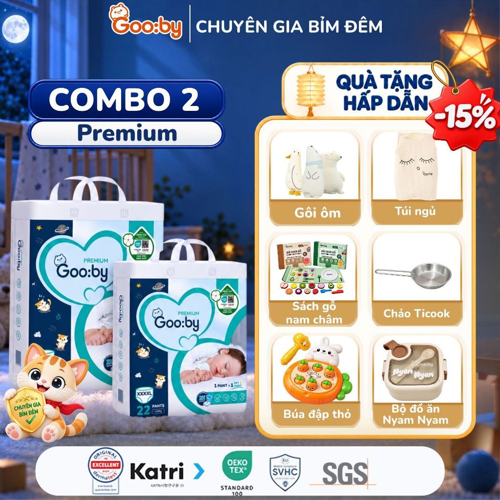 [Kèm quà] Combo 2 bịch Bỉm Quần/Dán Gooby Premium-Chuyên gia bỉm đêm, chống trào 12h, đủ size M/L/XL/XXL