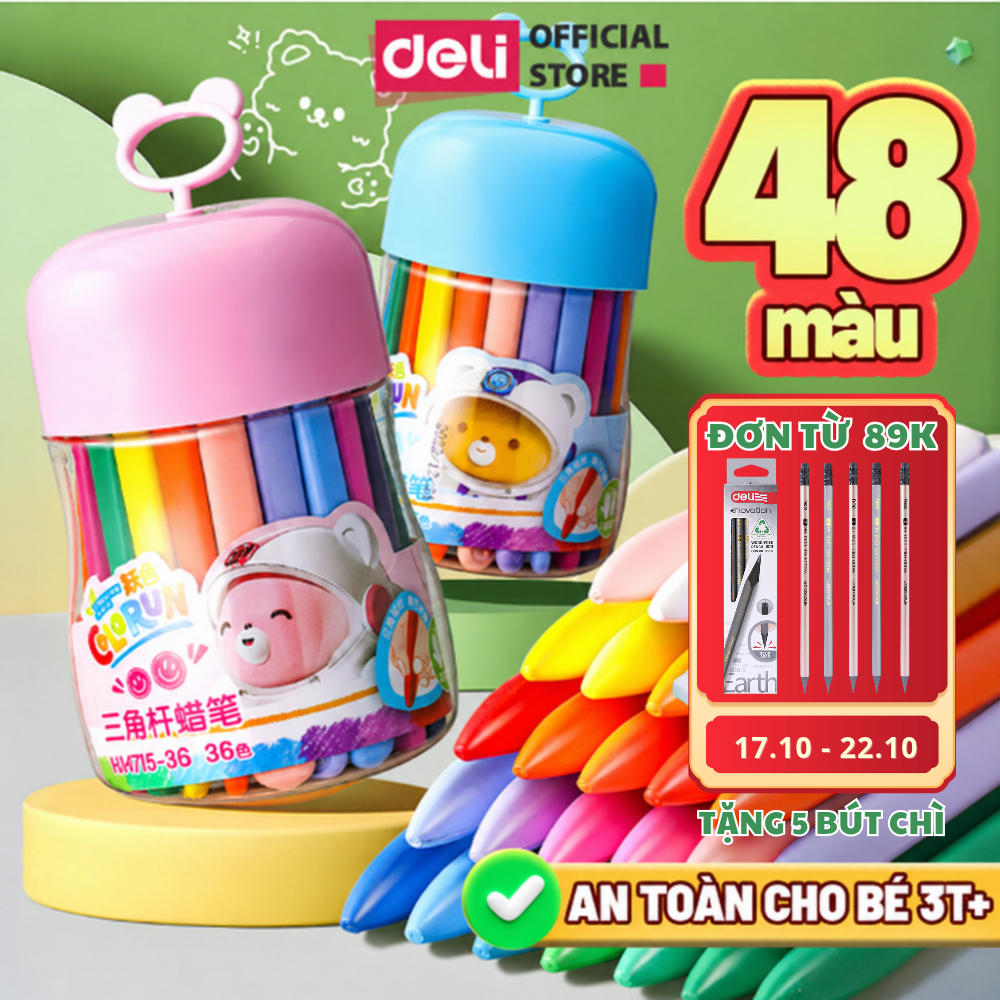 🔥VC GIẢM 50%+TẶNG 5 BÚT CHÌ🔥Bút sáp màu hữu cơ Deli Bút Sáp Màu An toàn cho bé, không bẩn tay 12/24/36 màu Tô vẽ tranh