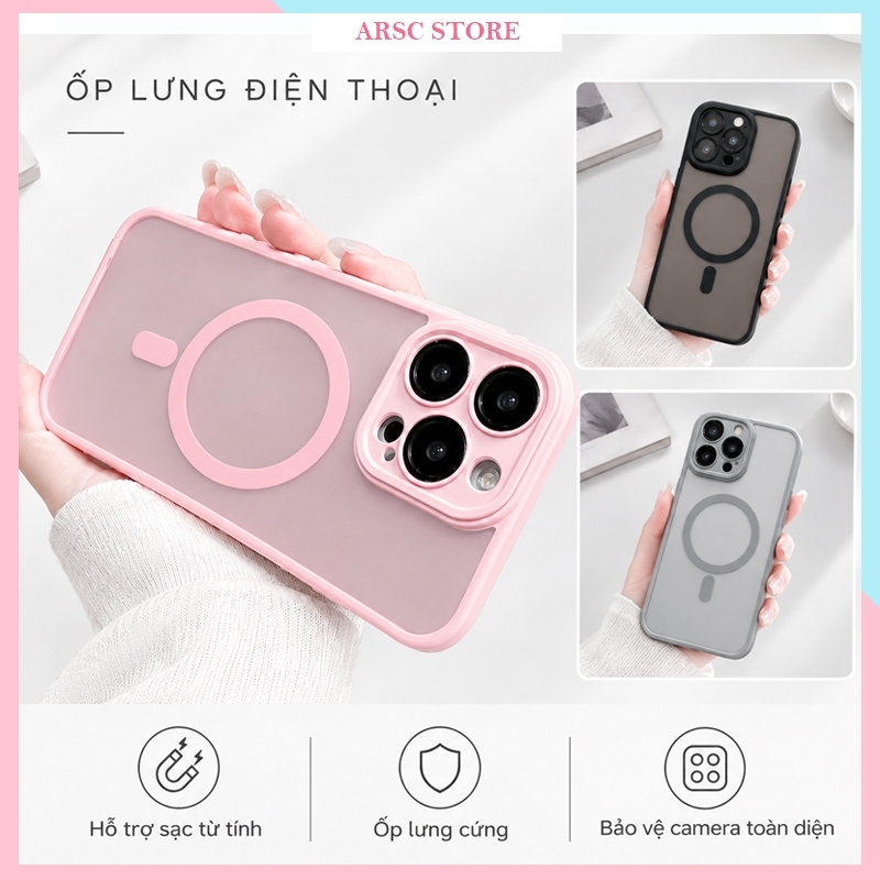 Ốp Lưng iphone Viền Silicon Lưng Acrylic Nhám Mờ Hỗ Trợ Sạc Từ Tính  cho IPhone 11 12 13 14 15 16 17 18 Pro Max Plus Air