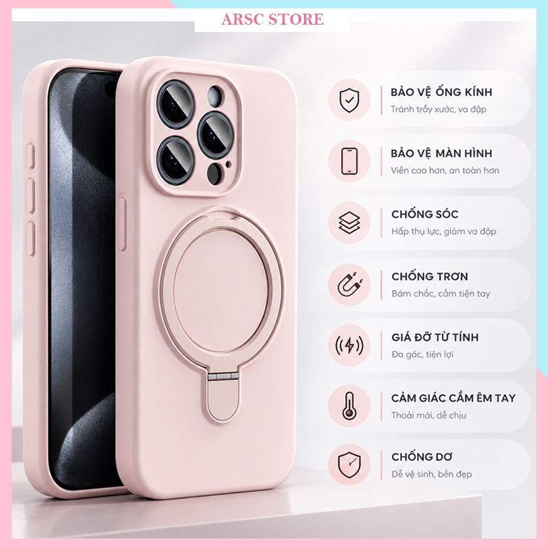 Ốp Lưng iphone Silicon Chống Dơ Bẩn Lưng Lót Nhung Giá Đỡ Từ Tính cho IPhone 12 13 14 15 16 17 18 Pro Max Plus Air