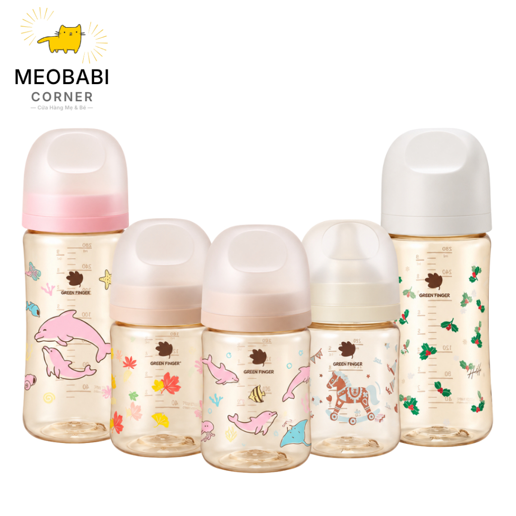 [KO HỘP] Bình sữa Green Finger Bebegrow PPSU Hàn Quốc size 160ml / 280ml núm ti mềm 2 van khí chính hãng Greenfinger
