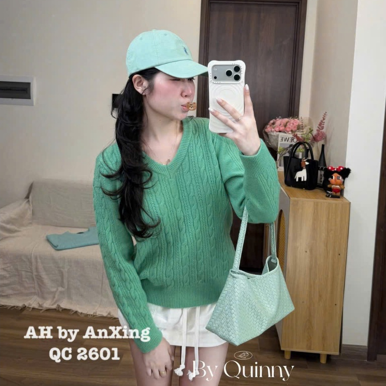 Áo Len Cổ Tim Vặn Thừng Dài Xinh Yêu,  Mềm Mịn Áo Len Xoắn Thừng Cổ Tròn Phong Cách Hàn Quốc NA130