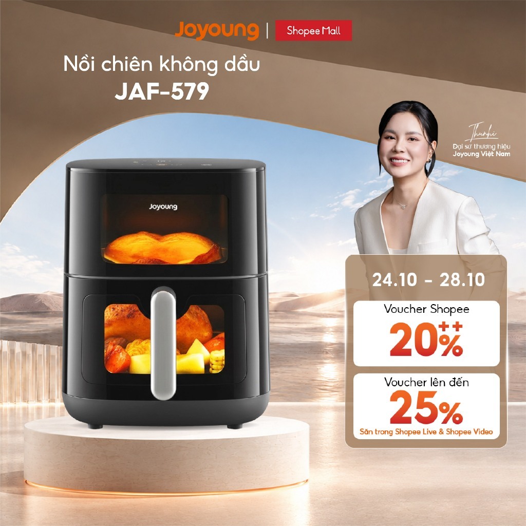 Nồi chiên không dầu 6L Joyoung JAF-579 | Công suất 2100W | 2 cửa sổ quan sát