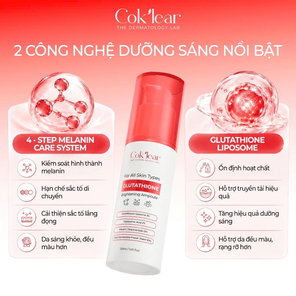 Tinh Chất Dưỡng Trắng Cok'lear Glutathione Brightening Ampoule Kiểm Soát  Sắc Tố, Cấp Ẩm Coklear 30ml | Shopee Việt Nam