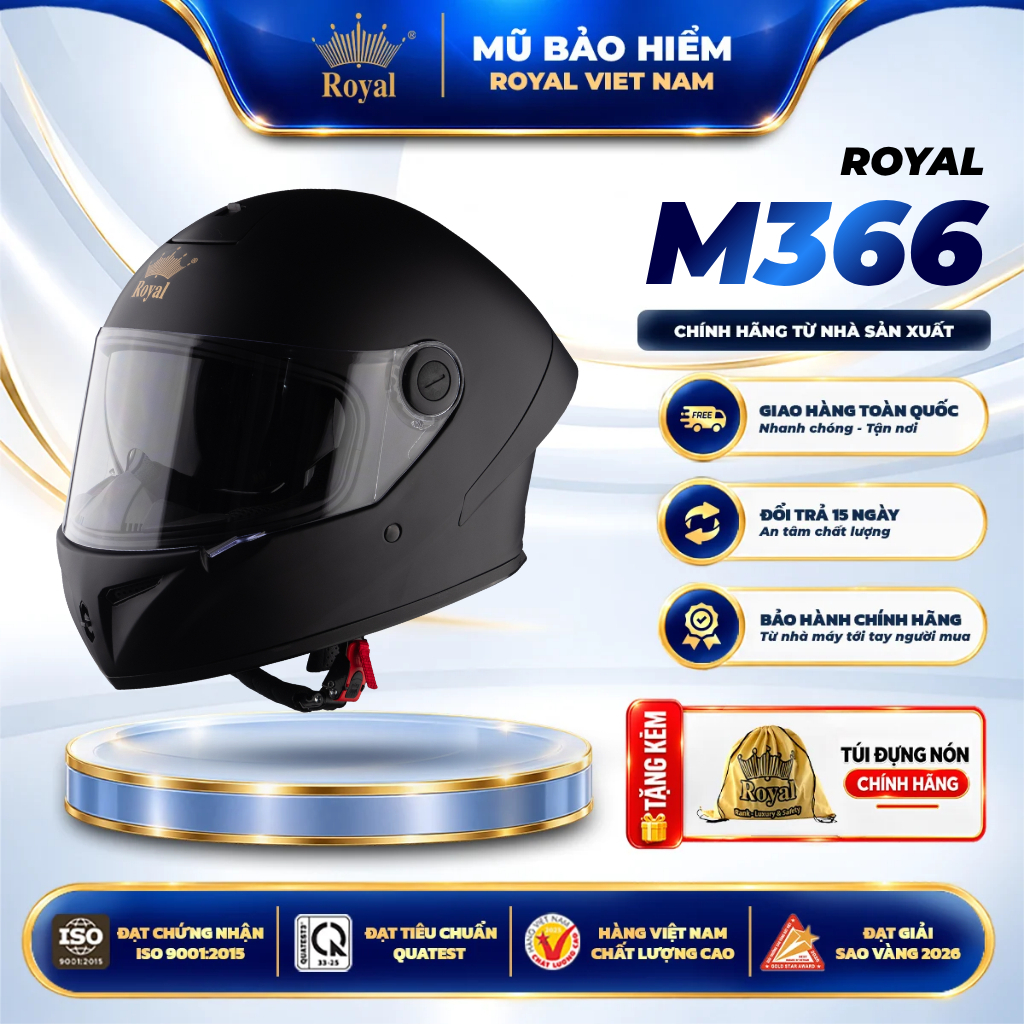 Mũ Bảo Hiểm Fullface Royal M366 2 Kính, Thoáng Khí, An Toàn, Nón Phượt Cao Cấp Tối Ưu