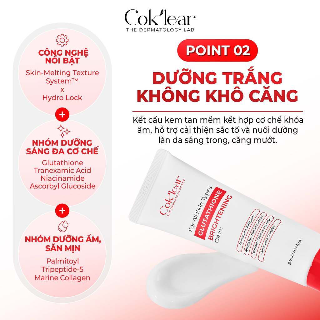 Kem Dưỡng Trắng Da Cok'lear Glutathione Brightening Cream Cấp Ẩm Mọi Loại Da  Coklear 50ml | Shopee Việt Nam