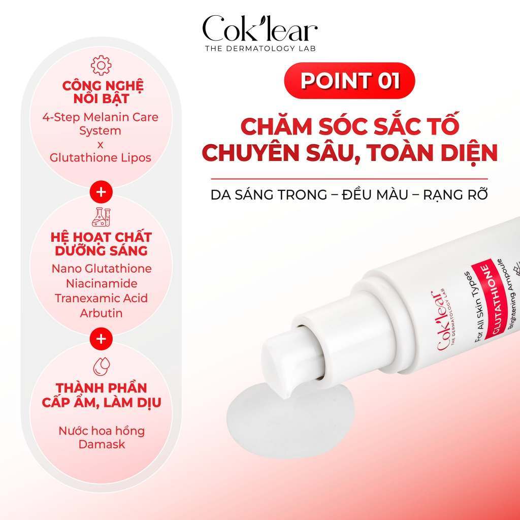 Tinh Chất Dưỡng Trắng Cok'lear Glutathione Brightening Ampoule Kiểm Soát  Sắc Tố, Cấp Ẩm Coklear 30ml | Shopee Việt Nam