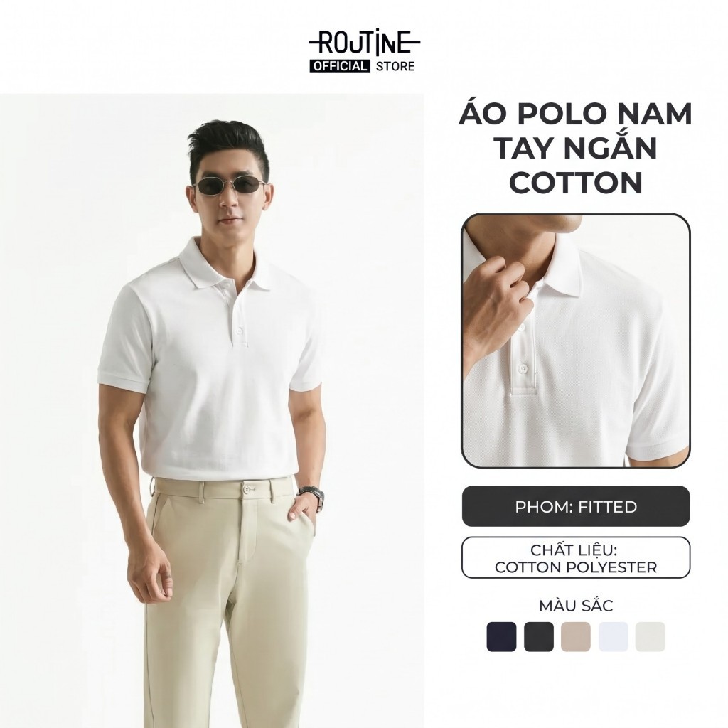 Áo Polo Nam Routine Tay Ngắn Trơn Vải Mịn Mát Form Fitted 10S25POL024R2