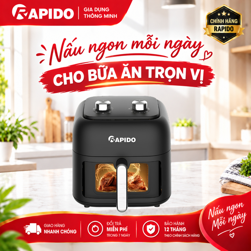 Nồi chiên không dầu Rapido dung tích 7.5L cao cấp - Chuẩn theo công nghệ của Đức - RAF 7.5M - BH 12T