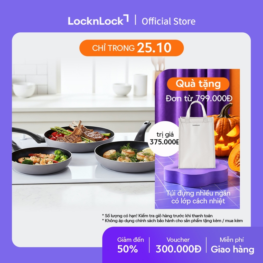 Chảo Chống Dính LocknLock Grano IH Frypan, dùng được bếp từ, Nhiều size (20/24/26/28/30cm)