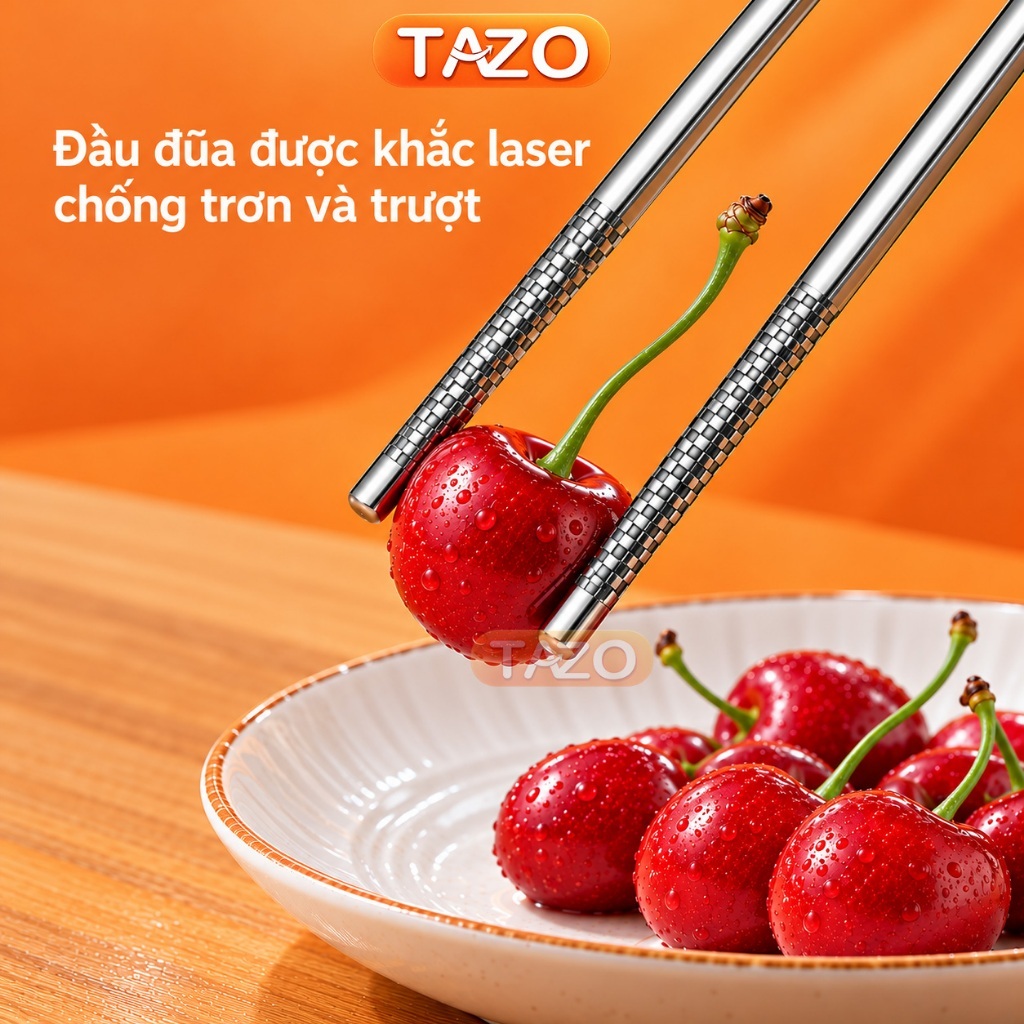 Đũa Inox SUS304 Chống Trượt Cán Vuông CAO CẤP - Đũa/Muỗng Inox Nấu Ăn Khắc Họa Tiết Kháng Khuẩn Chống GỈ TAZO | BigBuy360 - bigbuy360.vn