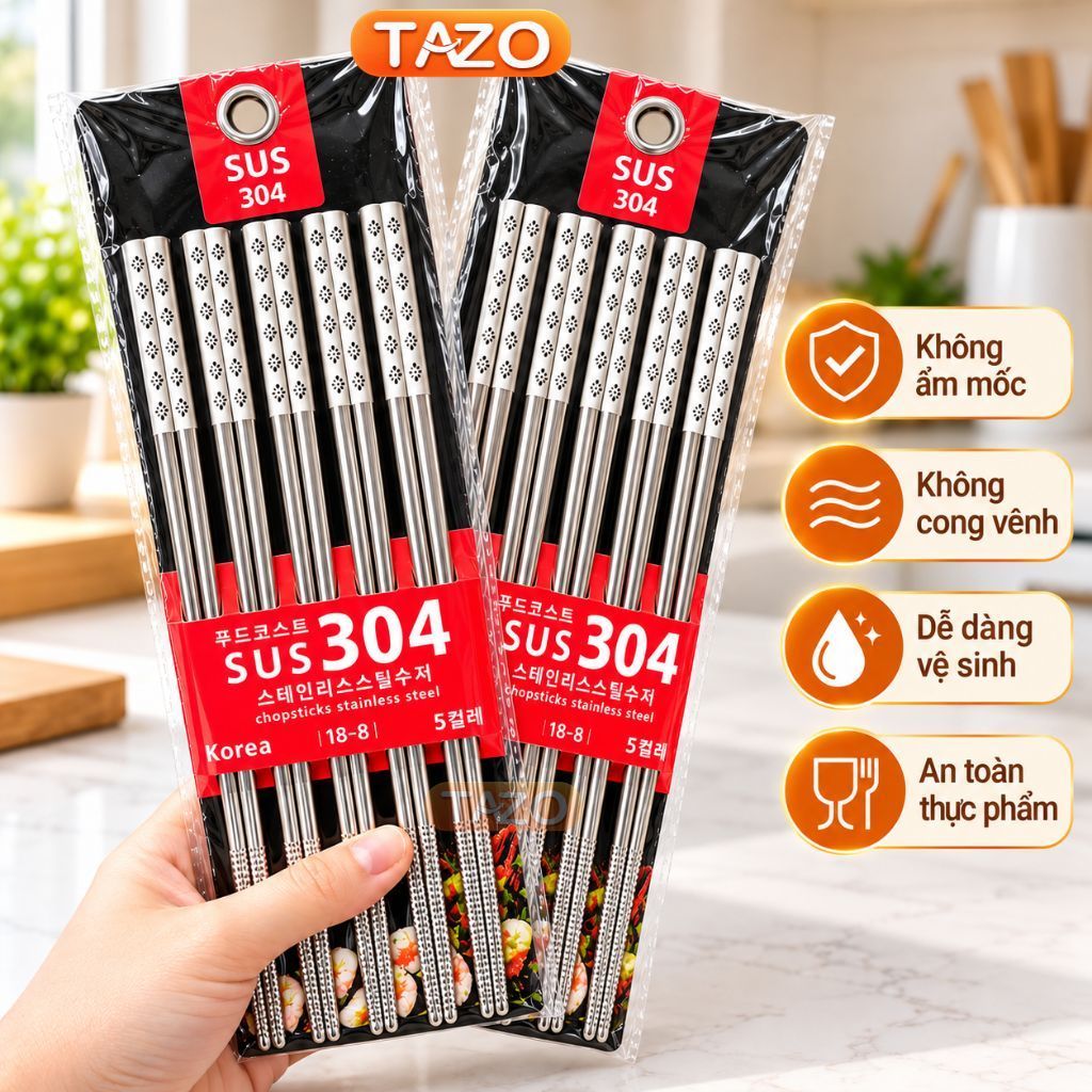 Đũa Inox SUS304 Chống Trượt Cán Vuông CAO CẤP - Đũa/Muỗng Inox Nấu Ăn Khắc Họa Tiết Kháng Khuẩn Chống GỈ TAZO | BigBuy360 - bigbuy360.vn
