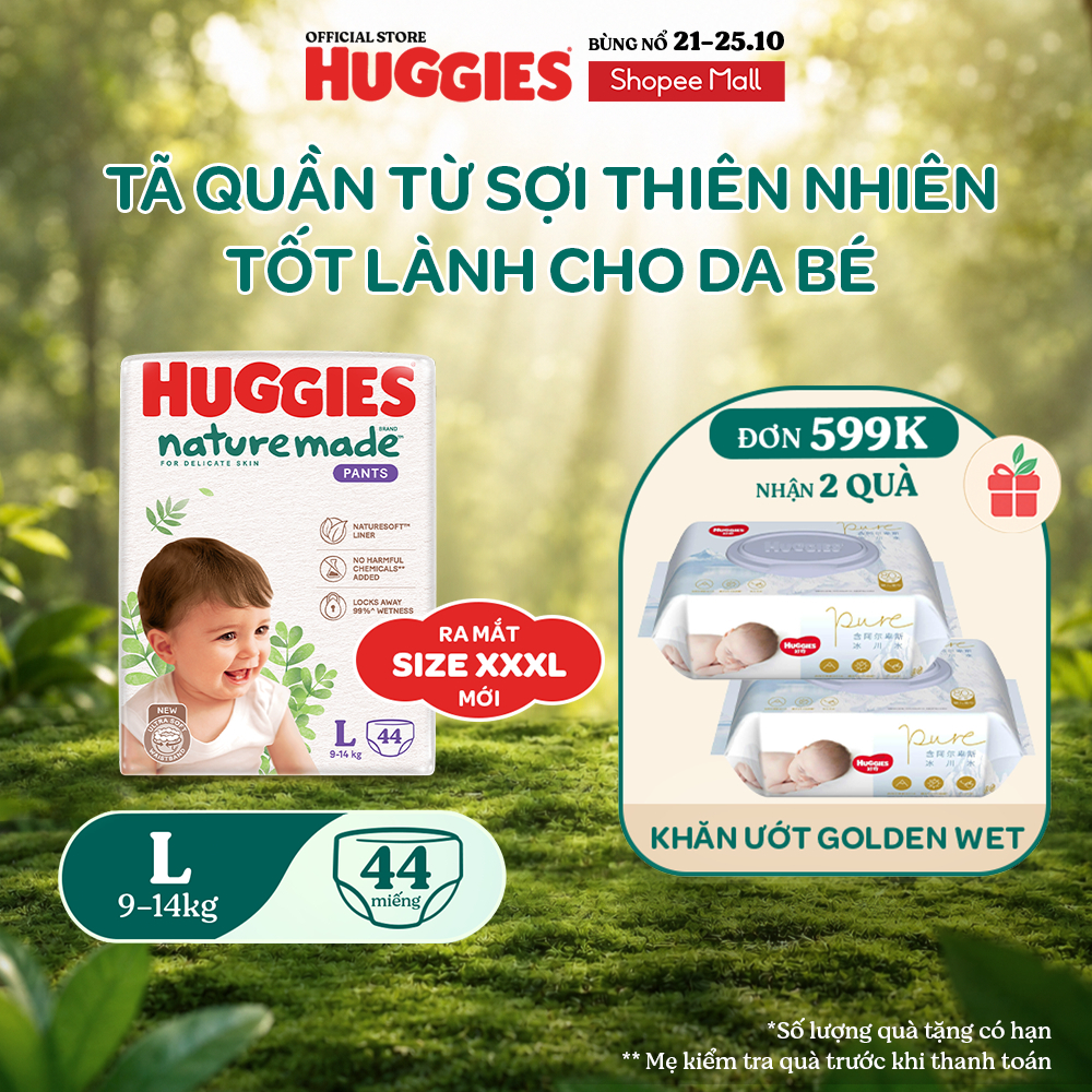 Tã Quần Huggies Platinum Nature Made M58/L44/XL38/XXL26/XXXL28