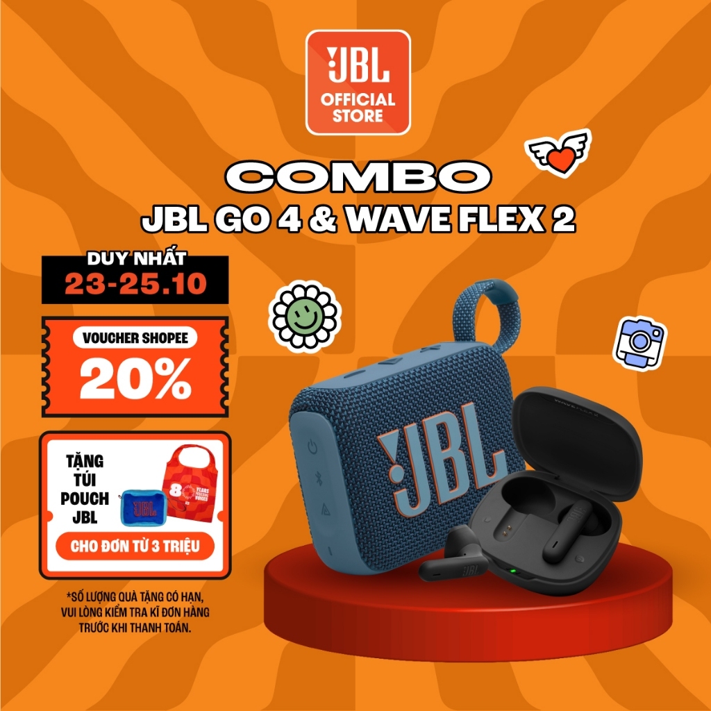 [COMBO ĐỘC QUYỀN] Combo Loa Bluetooth JBL GO 4 & Tai nghe Bluetooth JBL Wave Flex 2