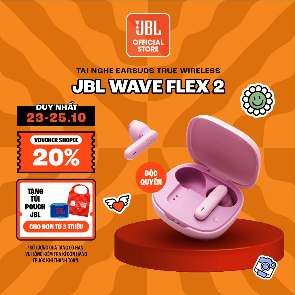 [ĐỘC QUYỀN ONLINE] Tai Nghe TWS Earbuds JBL WAVE FLEX 2 Chơi Nhạc Tới 40 Giờ Kháng Bụi Nước IP54