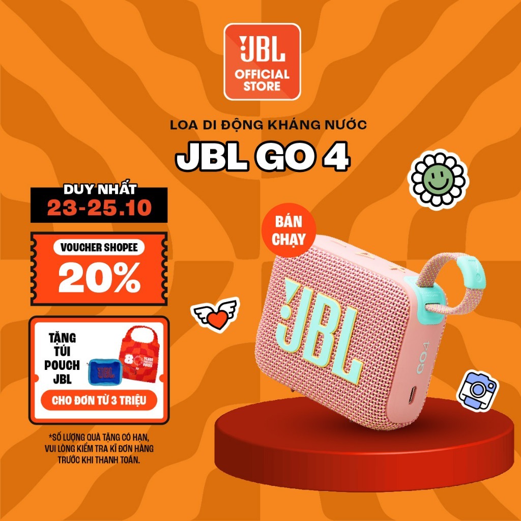 Loa Di Động Bluetooth JBL Go 4 Chơi Nhạc tới 7 Giờ Bluetooth 5.3 Chống Nước IP67 Kết Nối Đa Loa