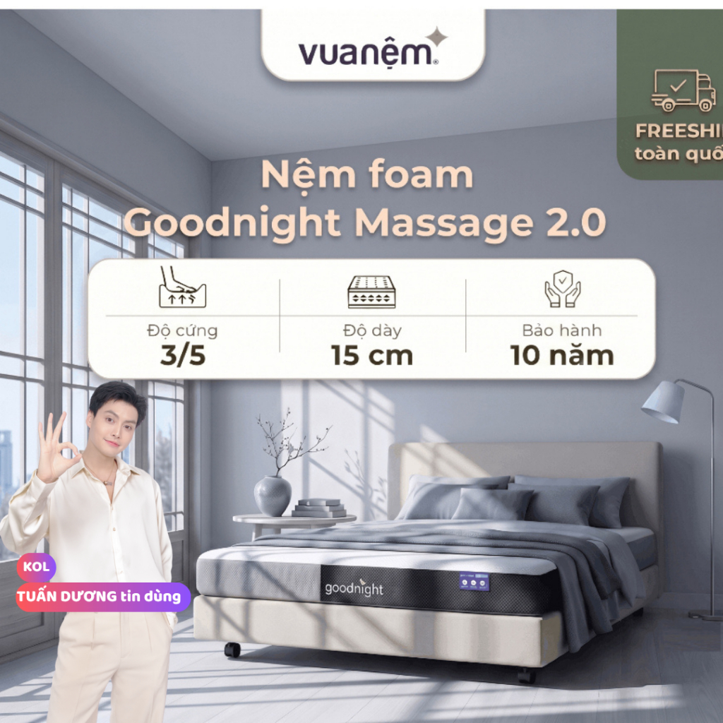 Nệm Foam Vua Nệm Goodnight Massage 2.0 (Hachi) 15cm, Đệm Foam Massage Toàn Thân Nâng Đỡ (Không phải đệm Cao Su Non)