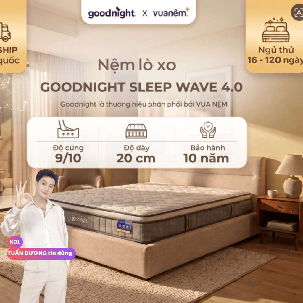Nệm Lò Xo Vua Nệm Goodnight Sleep wave Hybrid 20cm, Đệm Lò Xo Khách Sạn Cách Ly Chuyển Động