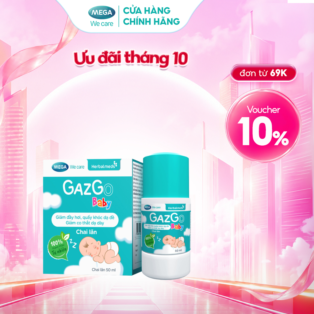 Chai lăn giúp giảm đầy hơi, quấy khóc dạ đề cho trẻ sơ sinh Mega We Care Gazgo Baby (50ml)