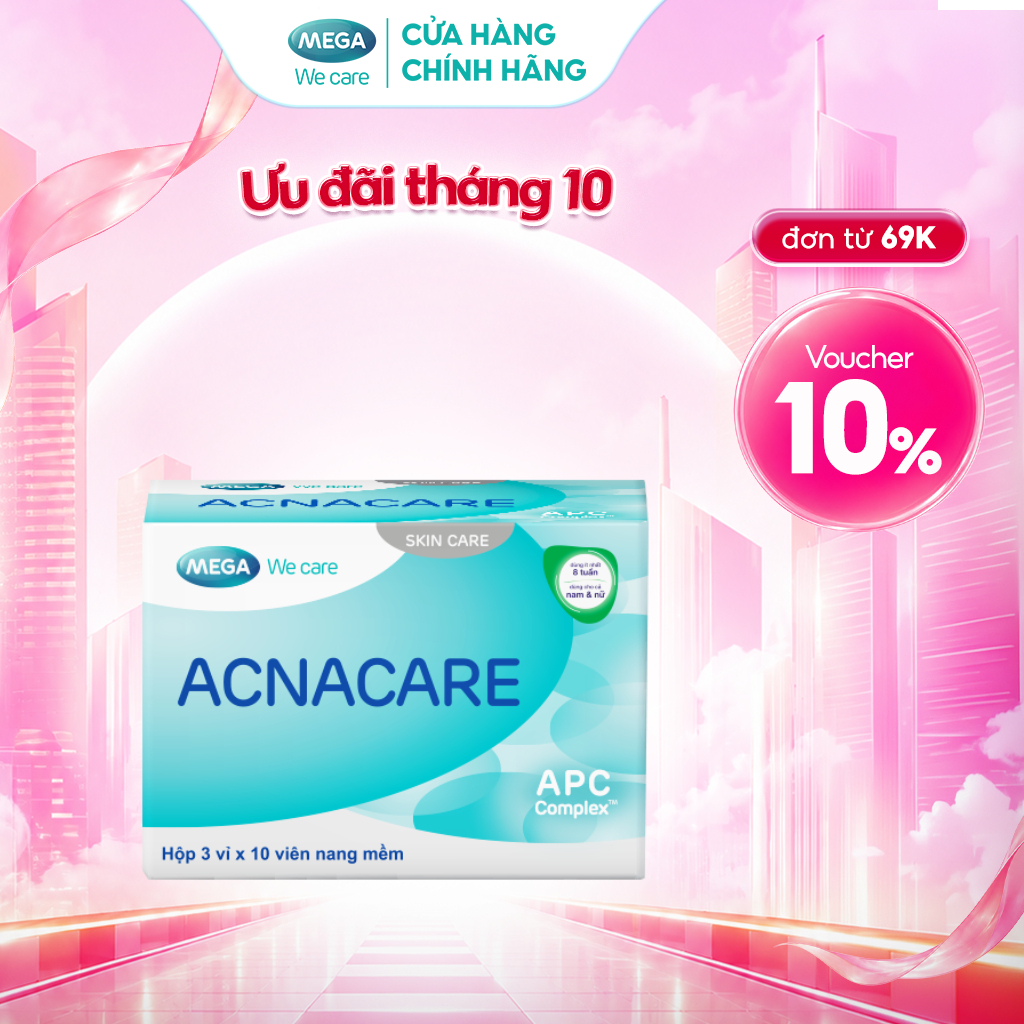 TPBVSK Viên uống giảm mụn, giảm nhờn - Kẽm, Crôm, D.Salina, Vitamin C, Vitamin E - ACNACARE Mega We Care (30 viên)