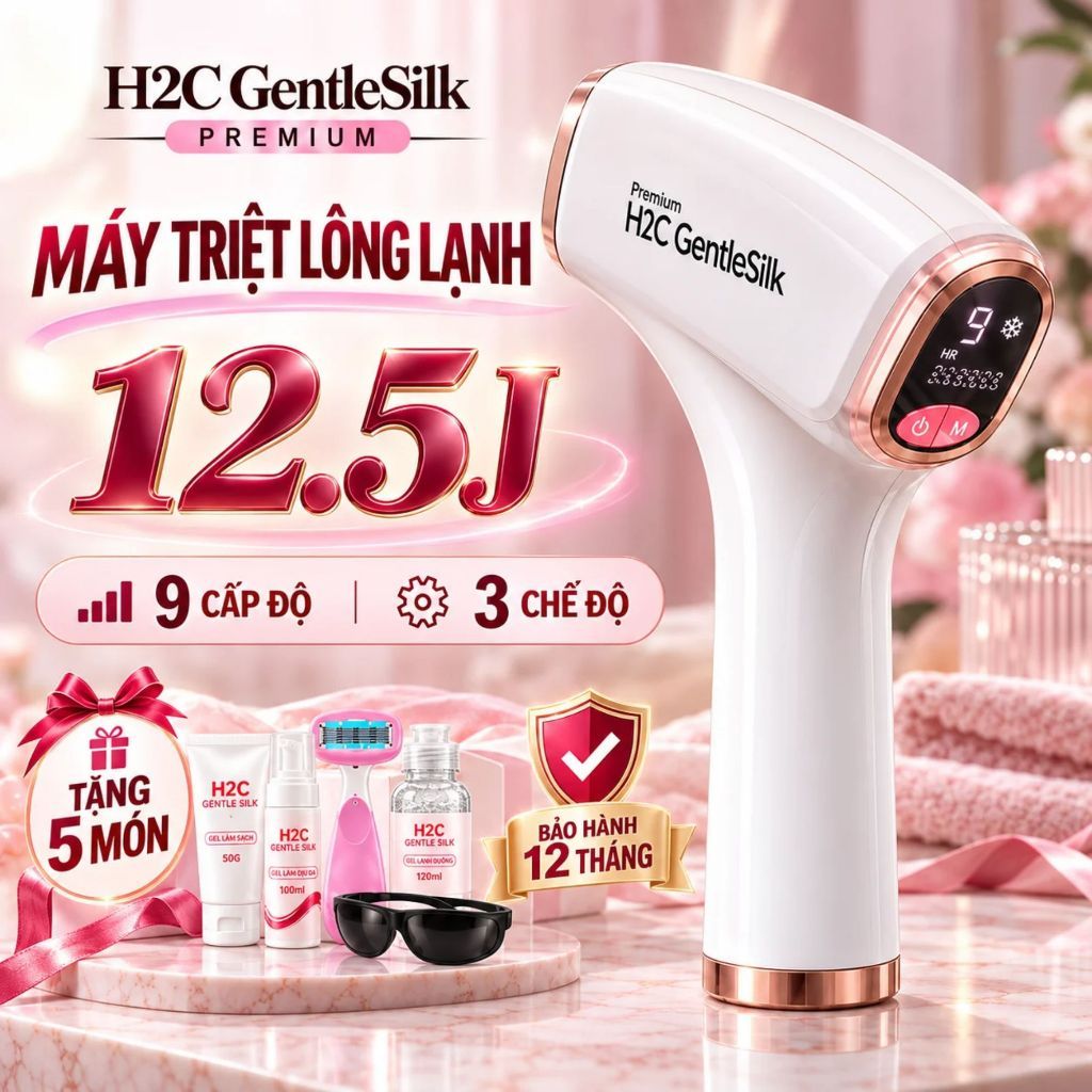 Máy triệt lông lạnh mini cao cấp 9 cấp độ công nghệ IPL đèn thạch anh H2C Gentlesilk phiên bản cao cấp nhất mức độ S