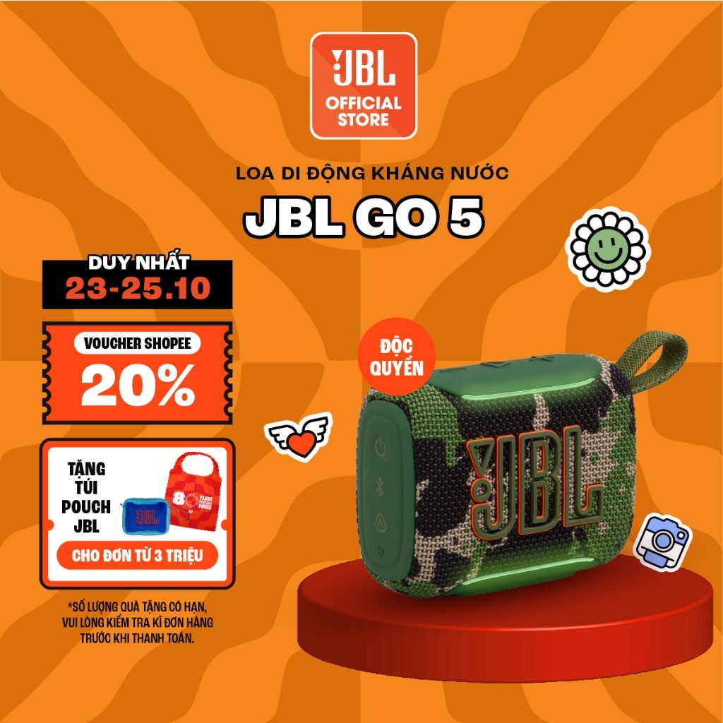 [ĐỘC QUYỀN ONLINE ORANGE] Loa JBL GO 5 Công Suất 4.8W Chơi Nhạc tới 10 Giờ Chống Bụi Nước IP68 Kết Nối AirTouch