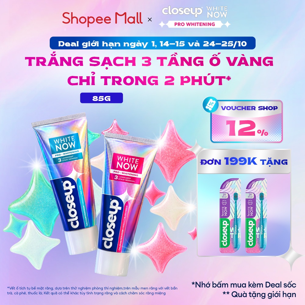 Kem Đánh Trắng Răng Closeup White Now Pro Whitening Peroxide Sạch 3 Tầng Vết Ố 85G