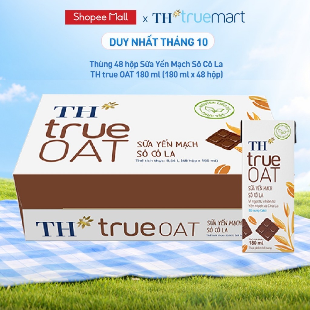 Thùng 48 Hộp Sữa Yến Mạch TH true milk OAT hương vị Sô Cô La 180ml (48 Hộp)