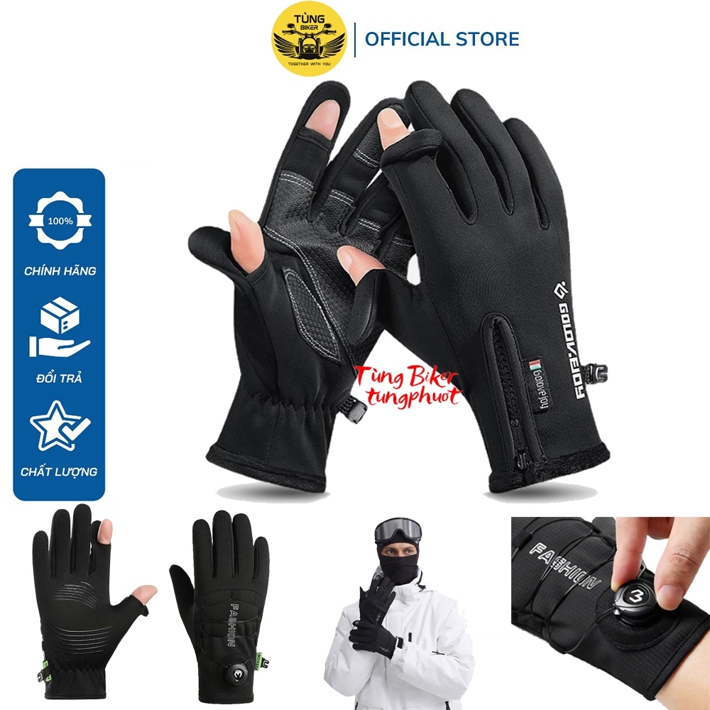Găng Tay Xe Máy Chống Nước Lót Lông Dày Dặn Giữ Ấm Chống Gió Rét 2 Ngón Tay Đóng Mở GT001 (2 Mẫu)