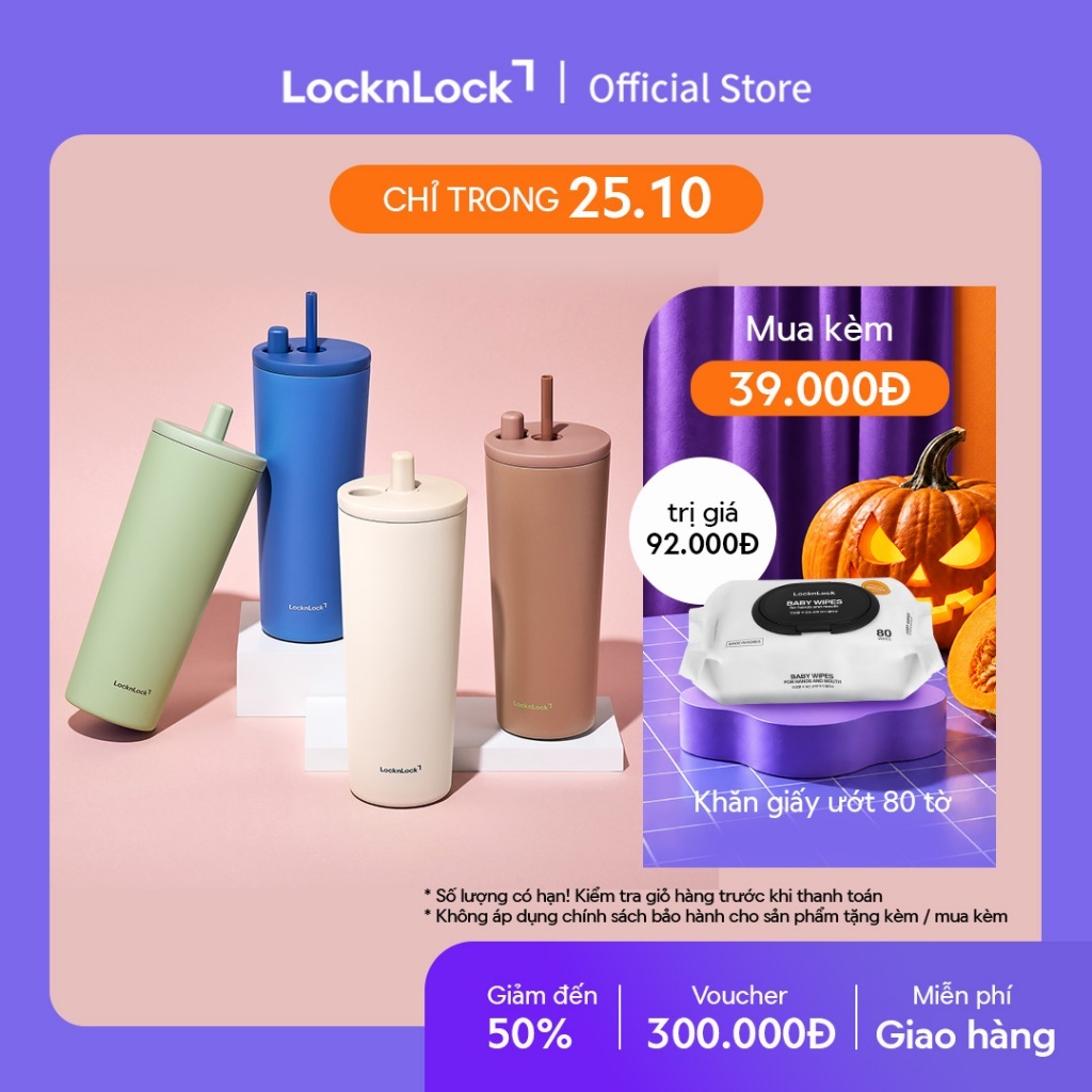 Bình giữ nhiệt LocknLock Pop Up Straw Ceramic Tumbler LHC4156 phủ sứ 740ml kèm ống hút - 4 màu