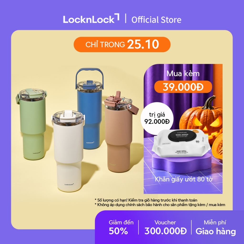 Bình giữ nhiệt LocknLock Straw & Sip Ceramic Tumbler phủ sứ LHC4430 600ml / LHC4431 880ml kèm ống hút