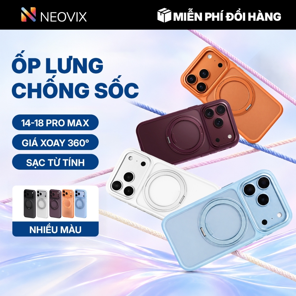 Ốp Lưng iPhone 18 Pro Max 17 16 15 14 Giá Xoay 360 TPU Đệm Chống Trượt Mặt Lưng Cứng Chống Trầy Bảo Vệ Camera Control