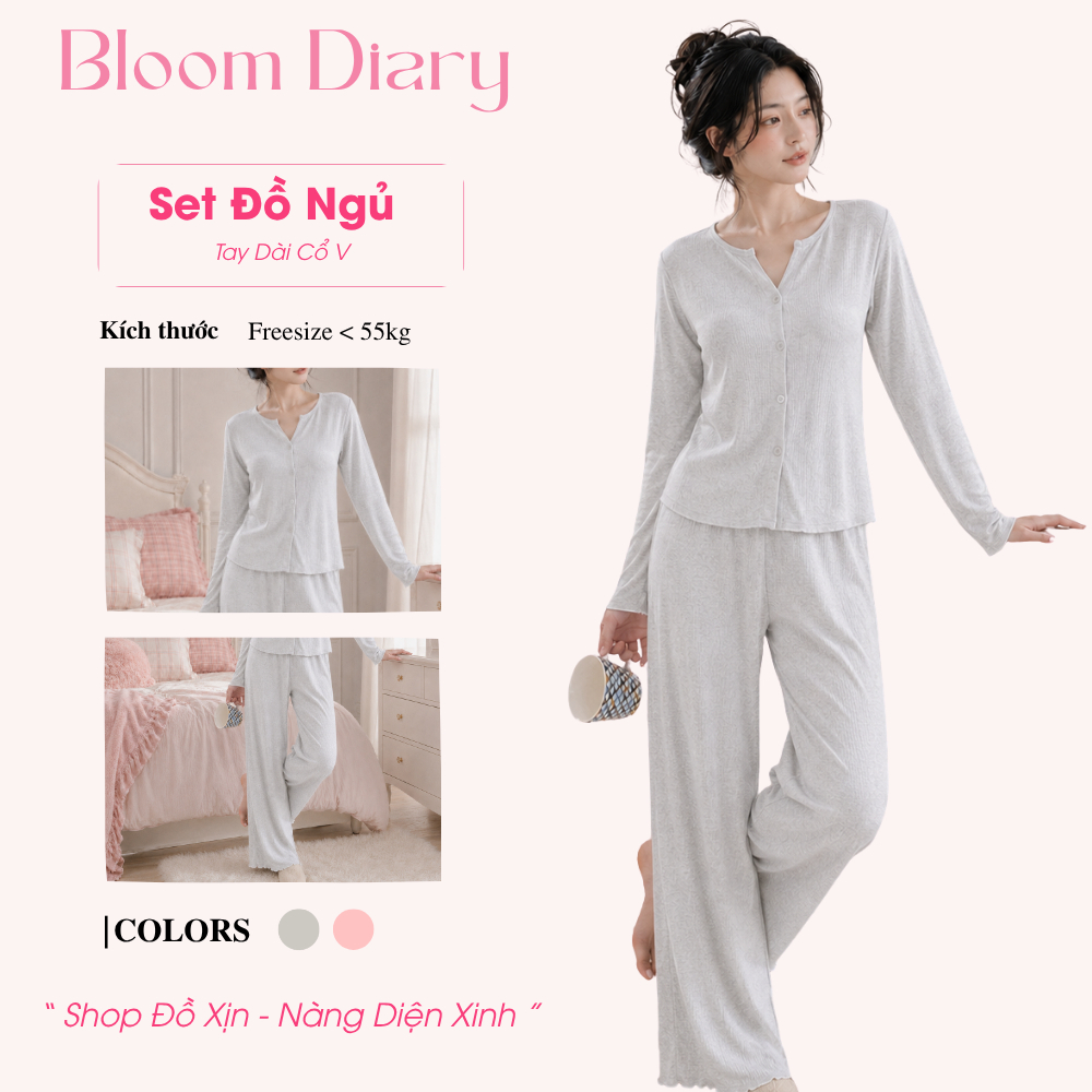 Bộ Mặc Nhà Nữ Áo Tay Dài Và Quần Dài Chất Thun Cotton Mềm Mịn Form Rộng Vừa, Bộ Đồ Ngủ Nữ Thu Đông Dễ Thương - BD020