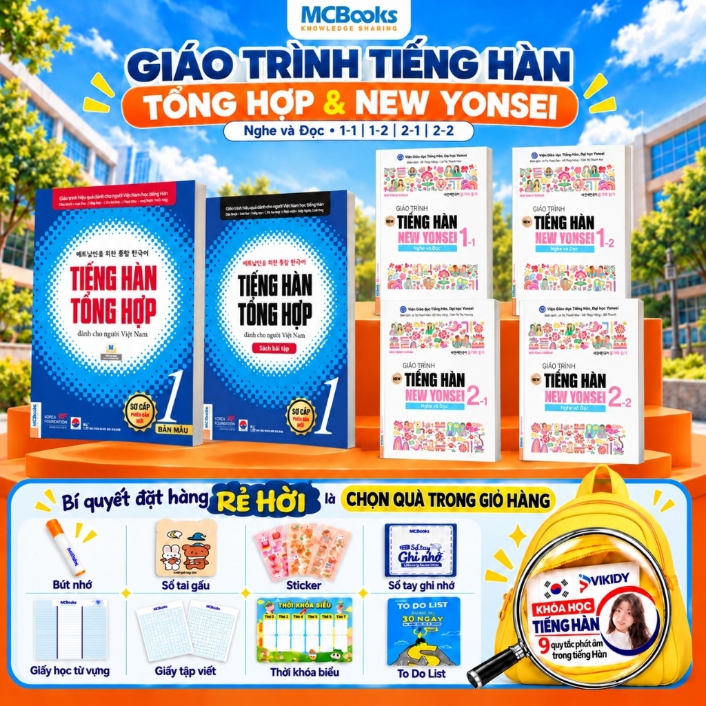 (2 Quà + Khóa Học) Tiếng Hàn Tổng Hợp Dành Cho Người Việt Nam - Sơ Cấp 1 2 và Giáo trình Tiếng Hàn New Yonsei