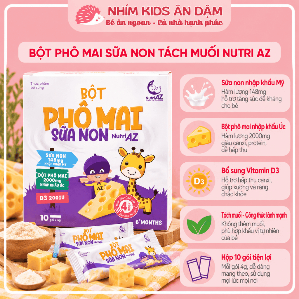 Bột Phô Mai Nutriaz Sữa Non Ăn Dặm Giúp Bé Phát Triển Chiều Cao Từ 6 Tháng Tuổi Hộp 10 Gói