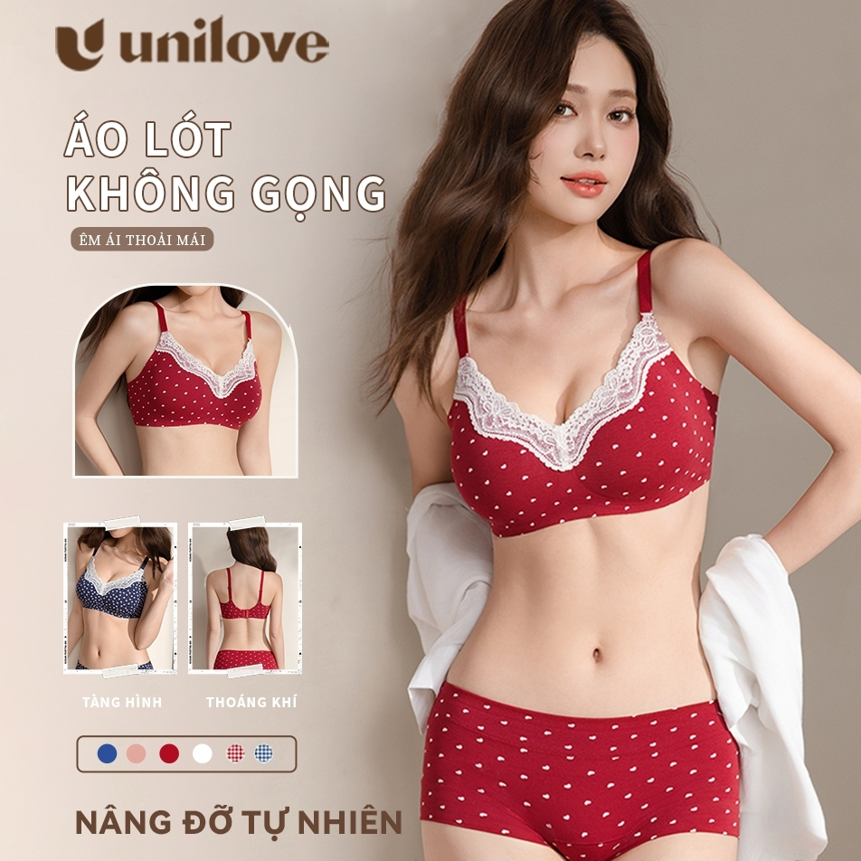 Áo Lót Nữ Unilove Không Gọng Su Đúc Hoa Nhí Ren Chấm Bi Nâng Ngực Tự Nhiên 6355