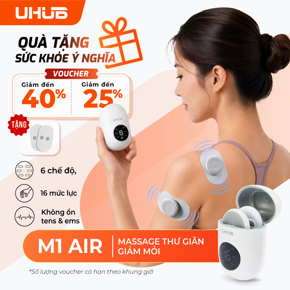 Máy Massage Xung Điện Mini UHUB M1 AIR Kết Hợp TENS Và EMS, Bản Nâng Cấp, Mát Xa Cơ Bắp, 6 Chế Độ, Nhỏ Gọn, Quà Tặng