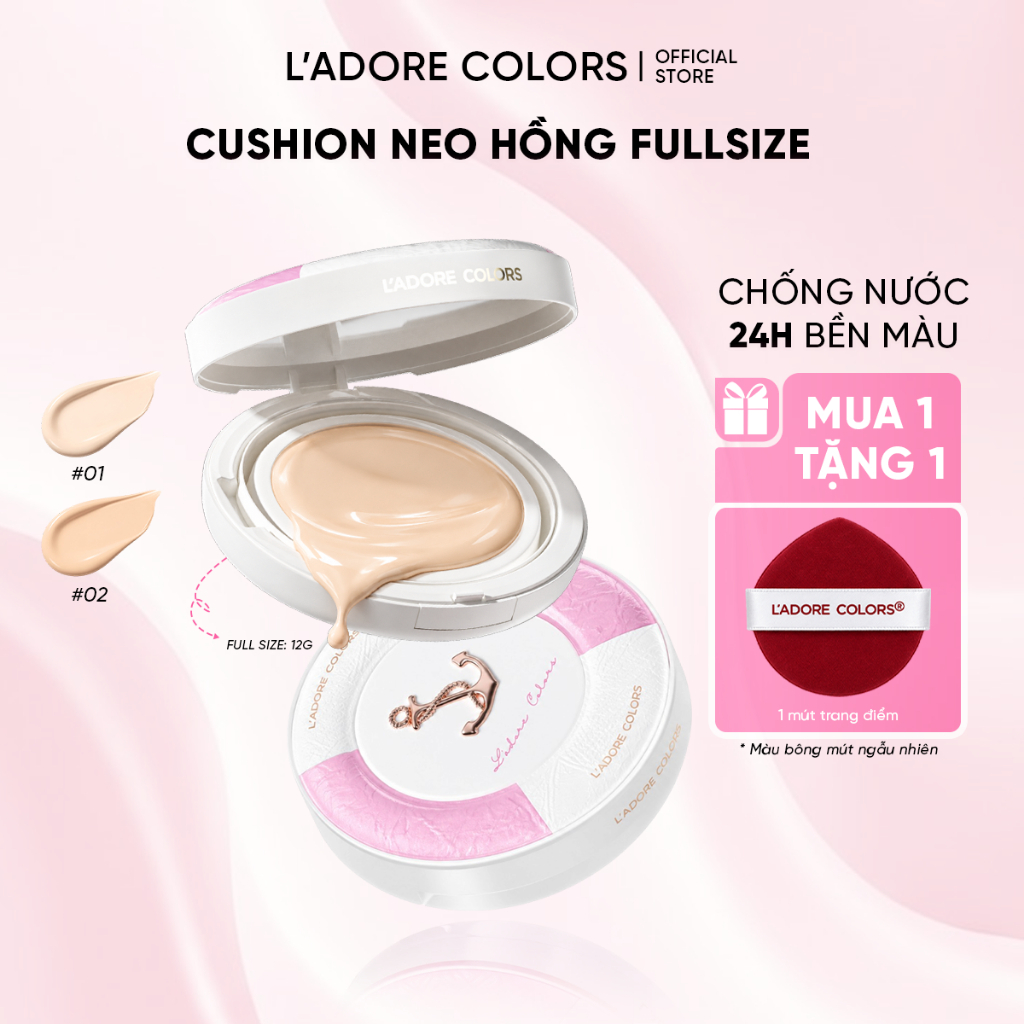 Phấn Nước Cushion L'ADORE COLORS Neo Hồng 2.0 Cushion Mỏng Nhẹ Che Phủ Bền Màu Lâu Trôi 12g, 4.5g